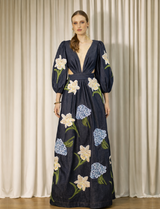Vestido Longo Denim Bordado